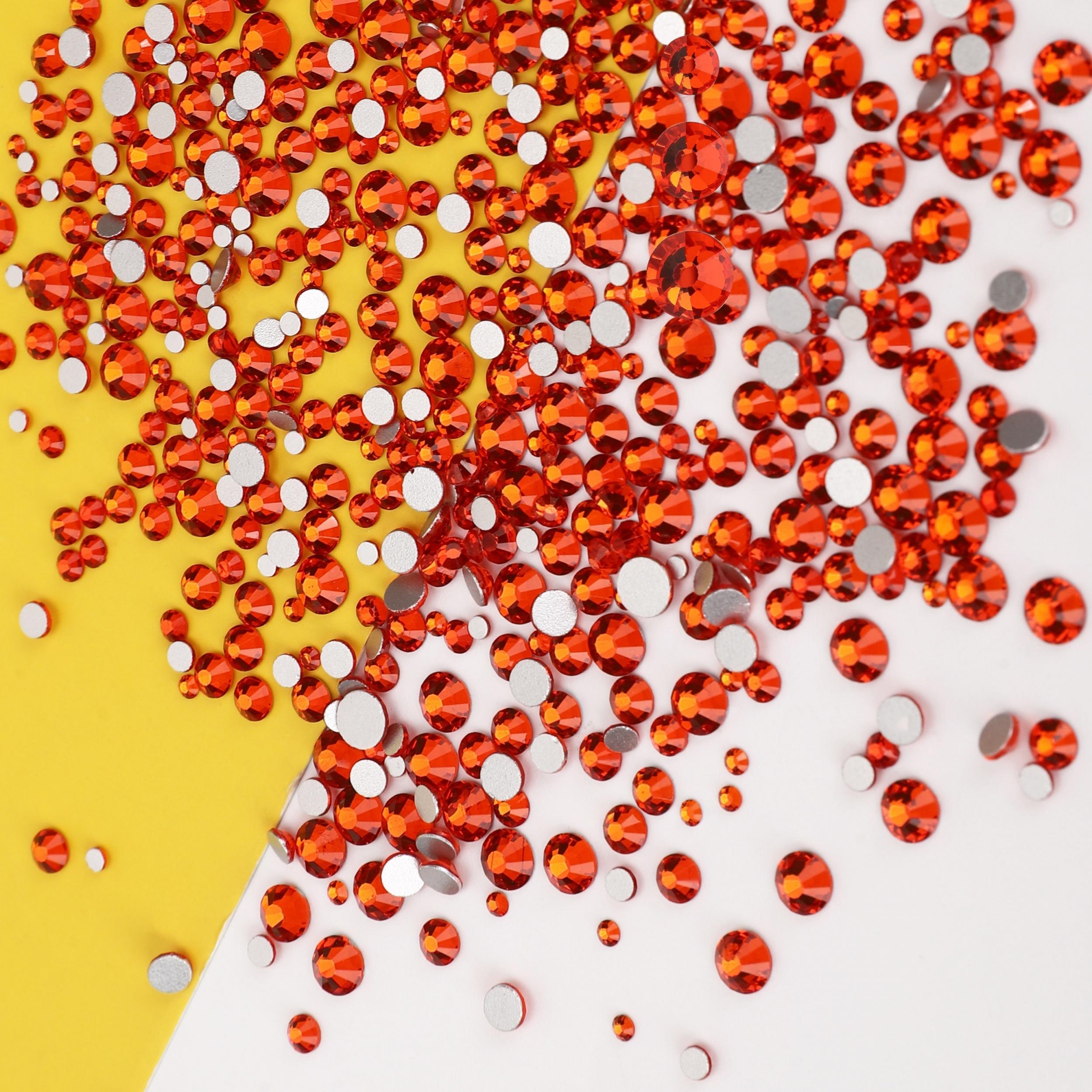2600pcs Orange Red Flat Back Rhinestone Round Crystal Nail Gems